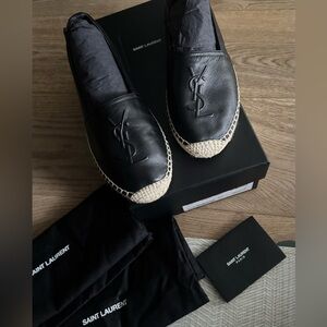 YSL BLACK MONOGRAM ESPADRILLES size 37.5 Worn Once